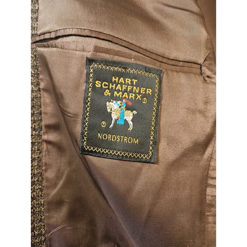 Hart Schaffner Marx Nordstrom Mens‎ Brown Micro Check Wool Blazer Sport Coat 42R